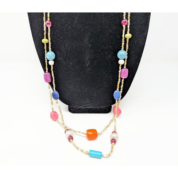 Chicos Necklace Double Strand Multicolor Beaded Long New - Picture 3 of 8